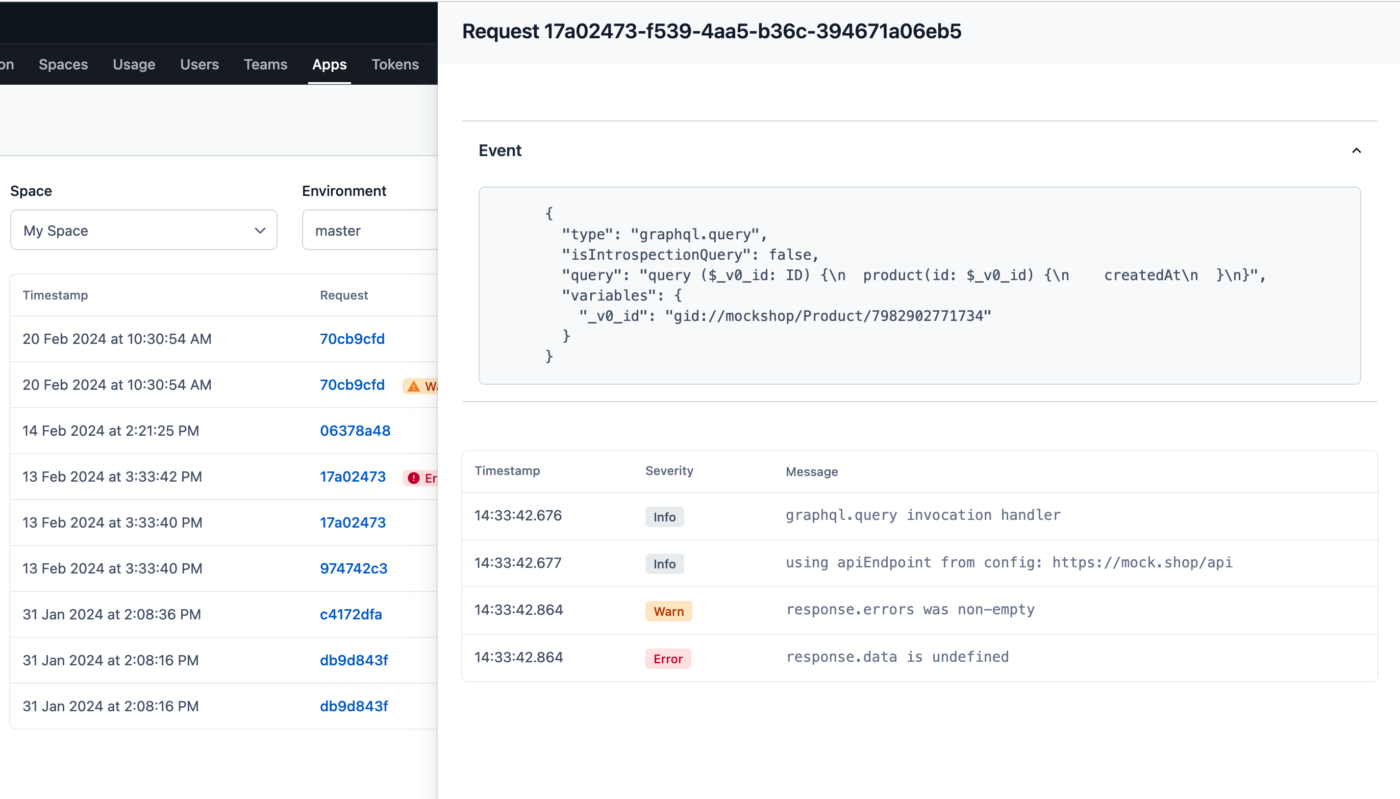 Function execution logs